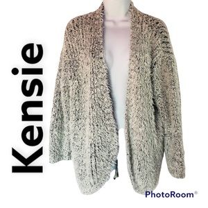 Kensie women white black cardigan eyelash sweater open front long sleeve Sz M